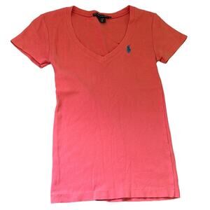 Watermelon Colored Ralph Lauren V-Neck Slim Fit Short Sleeve Tee